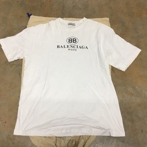 Mens White Balenciaga Mode T-shirt